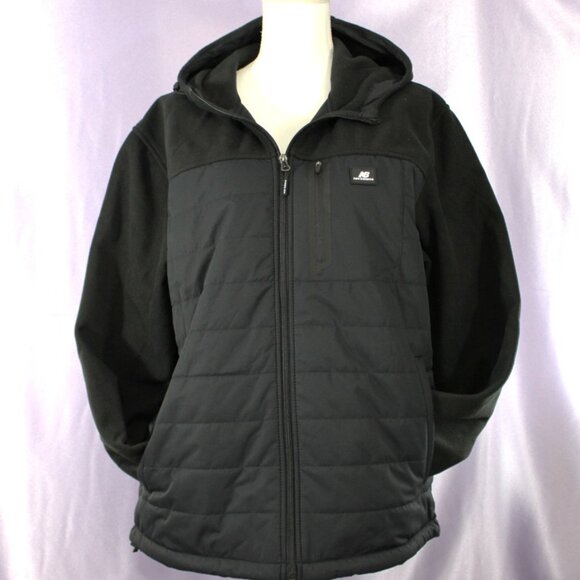 New Balance Men’s Hooded Quilted Softshell Fleece Jacket Black Size M - Picture 1 of 10